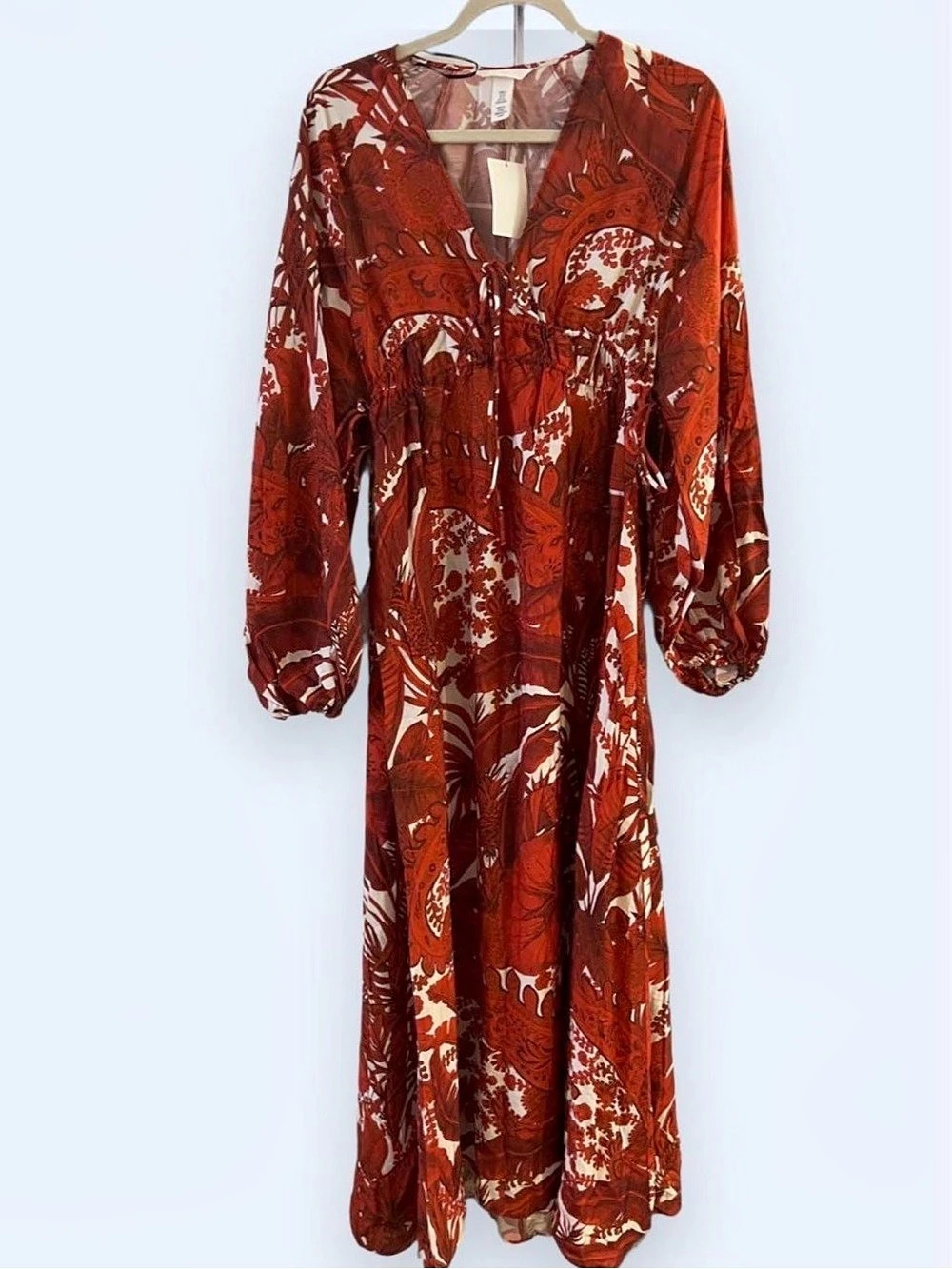 H&M Paisley Midi Dress in Red & White Size XS